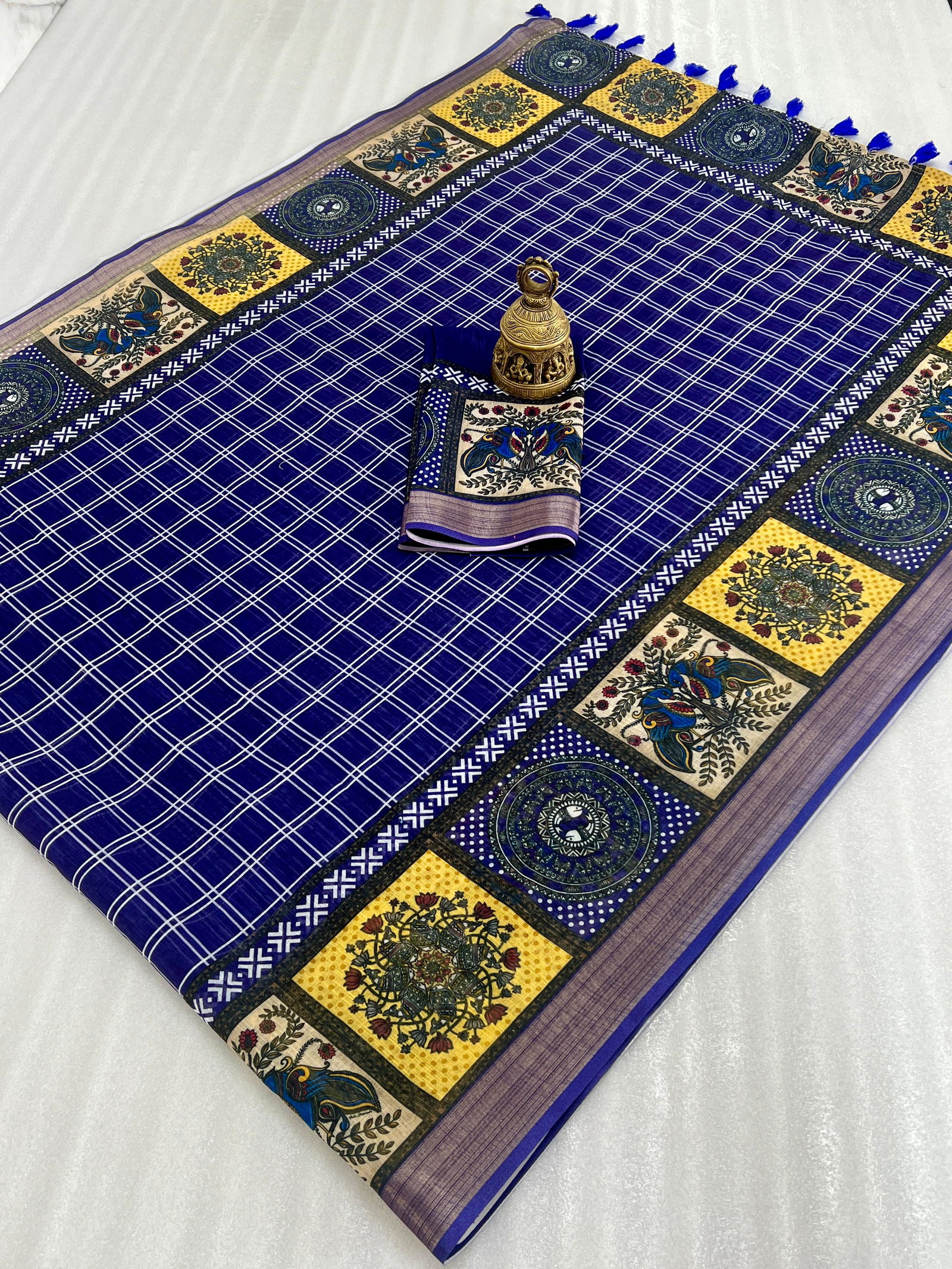 MG 393 Linen With Gold Jari Border Printed Daily Wear Sarees Wholesale Shop In Surat
